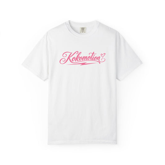 Kokomotion Script Tee | Pink Horse Racing Shirt | Comfort Colors Garment-Dyed T-Shirt
