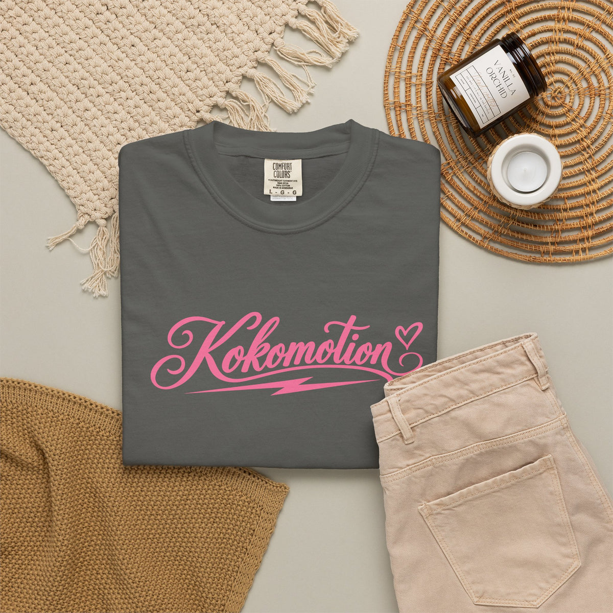 Kokomotion Script Tee | Pink Horse Racing Shirt | Comfort Colors Garment-Dyed T-Shirt