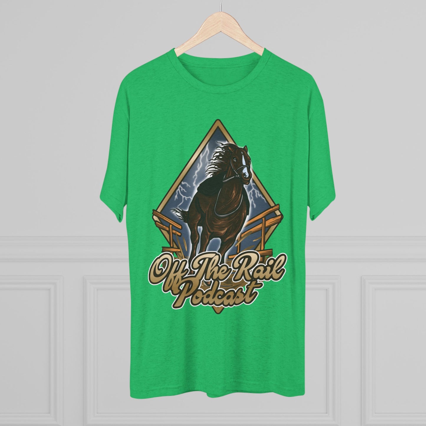 Off The Rail Podcast Unisex Tri-Blend Tee, Horse Racing, Podcast Merchandise, Equine Apparel, Stylish Crew Neck Shirt