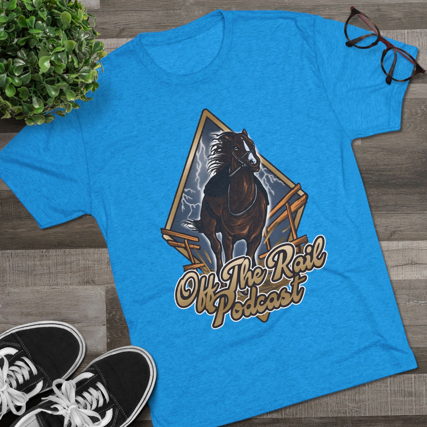 Off The Rail Podcast Unisex Tri-Blend Tee, Horse Racing, Podcast Merchandise, Equine Apparel, Stylish Crew Neck Shirt