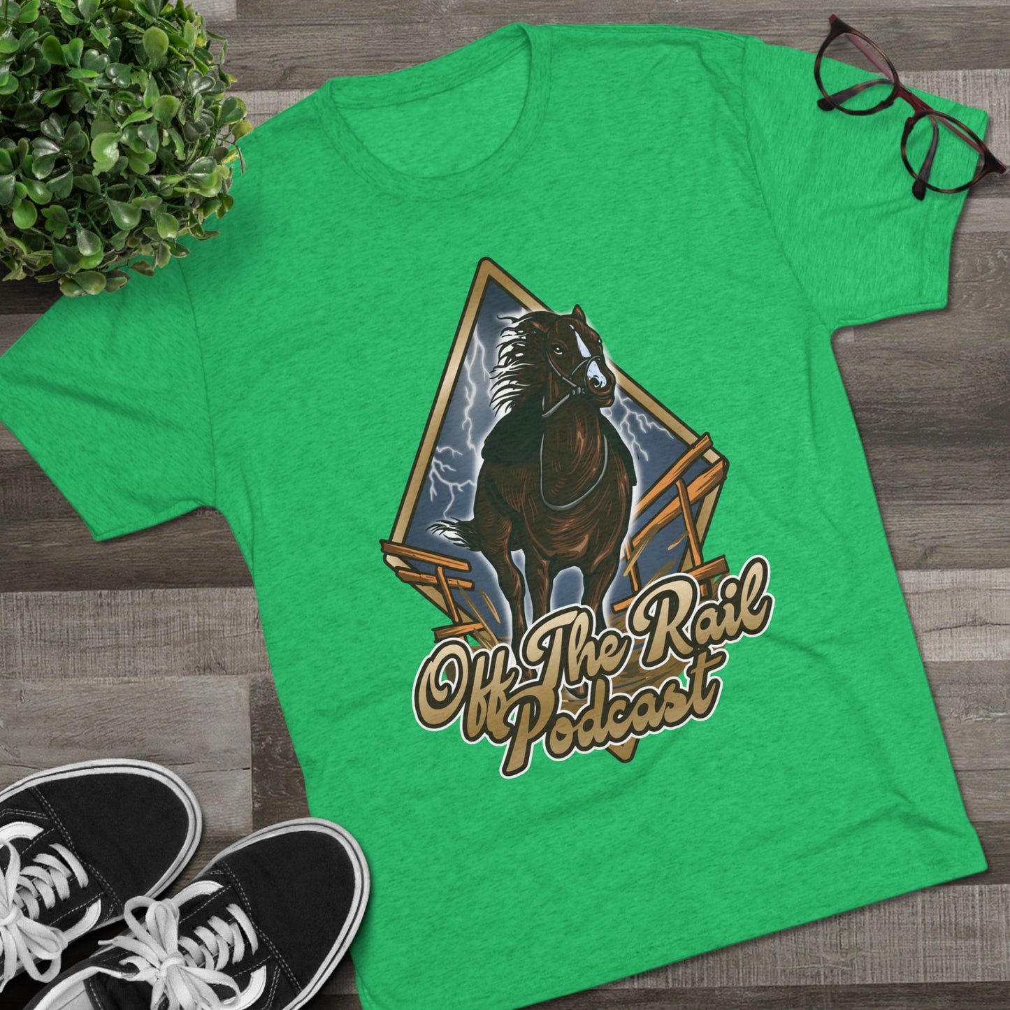 Off The Rail Podcast Unisex Tri-Blend Tee, Horse Racing, Podcast Merchandise, Equine Apparel, Stylish Crew Neck Shirt