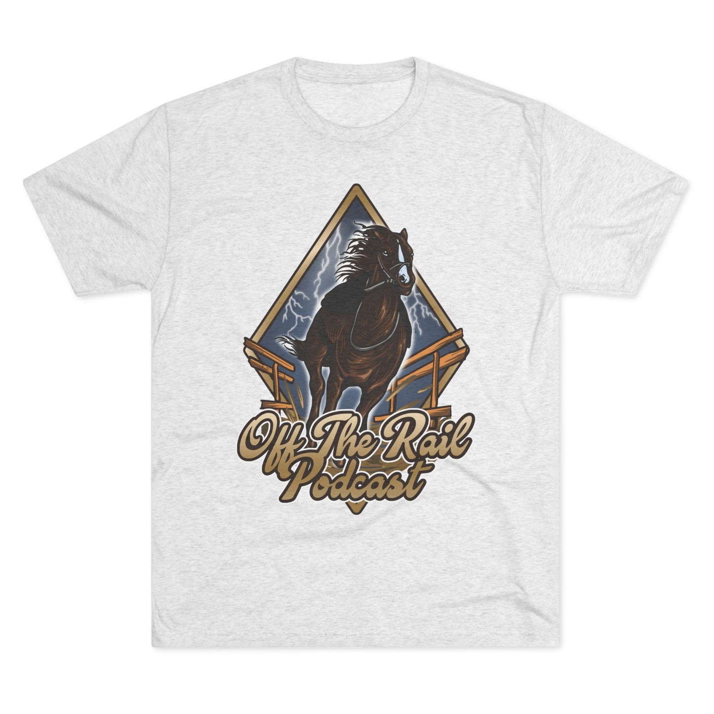 Off The Rail Podcast Unisex Tri-Blend Tee, Horse Racing, Podcast Merchandise, Equine Apparel, Stylish Crew Neck Shirt