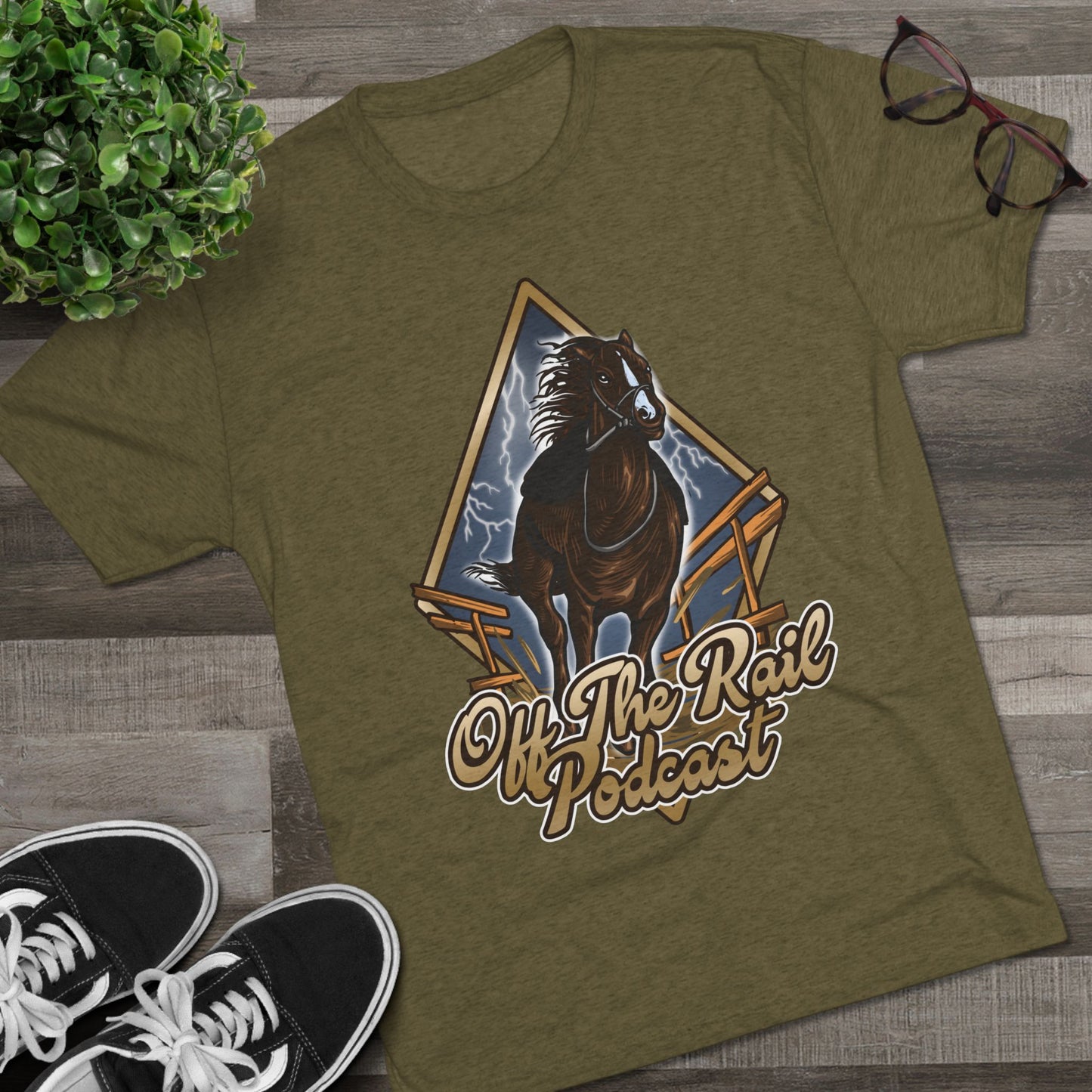 Off The Rail Podcast Unisex Tri-Blend Tee, Horse Racing, Podcast Merchandise, Equine Apparel, Stylish Crew Neck Shirt