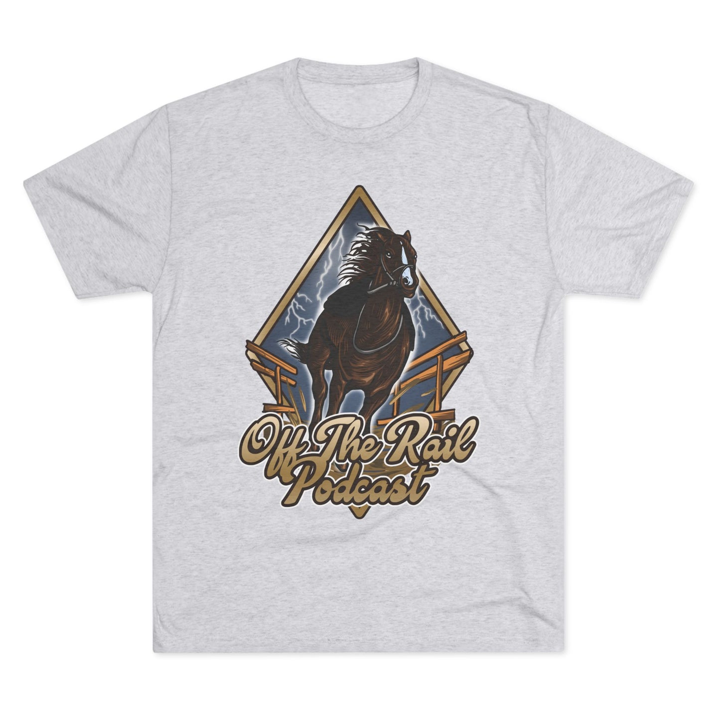 Off The Rail Podcast Unisex Tri-Blend Tee, Horse Racing, Podcast Merchandise, Equine Apparel, Stylish Crew Neck Shirt