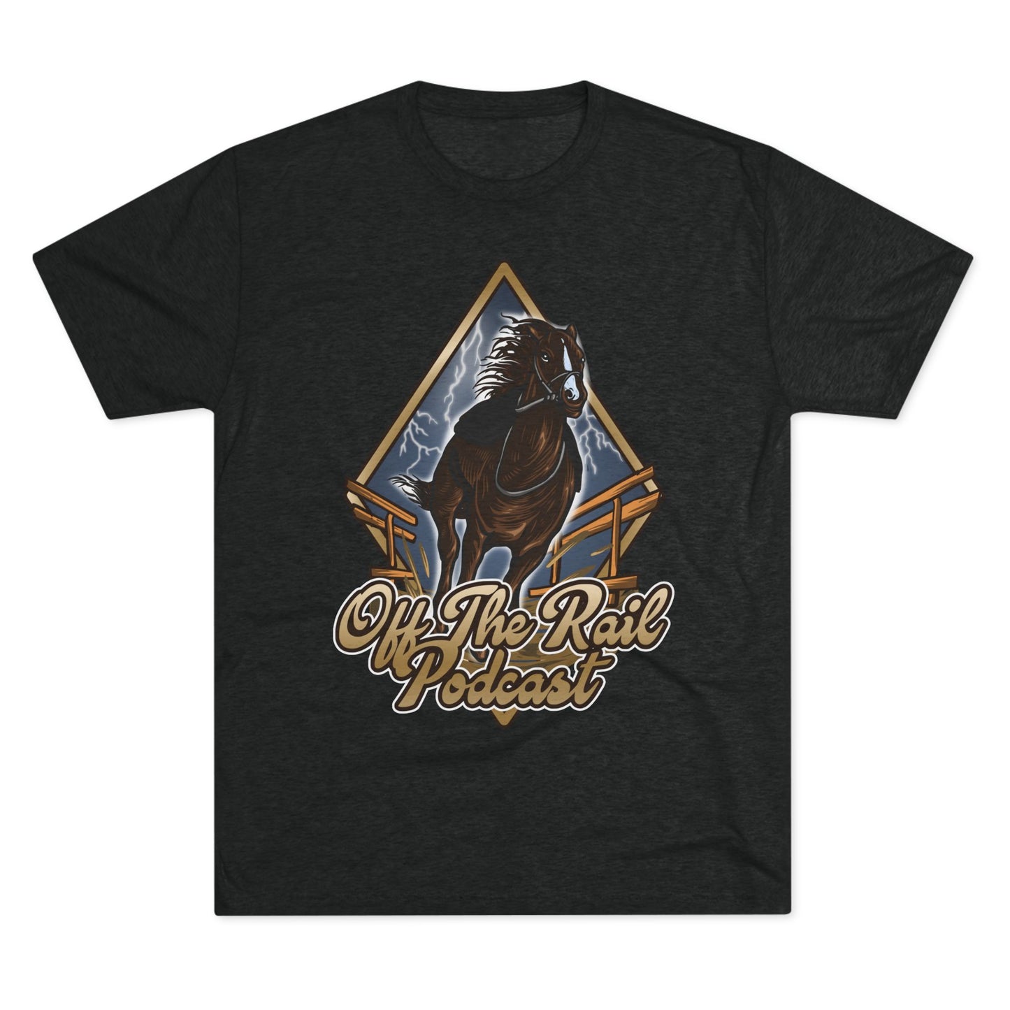 Off The Rail Podcast Unisex Tri-Blend Tee, Horse Racing, Podcast Merchandise, Equine Apparel, Stylish Crew Neck Shirt