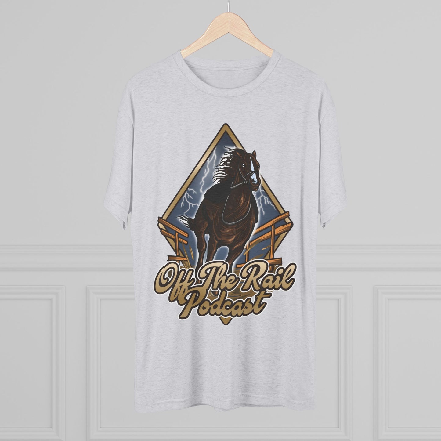 Off The Rail Podcast Unisex Tri-Blend Tee, Horse Racing, Podcast Merchandise, Equine Apparel, Stylish Crew Neck Shirt