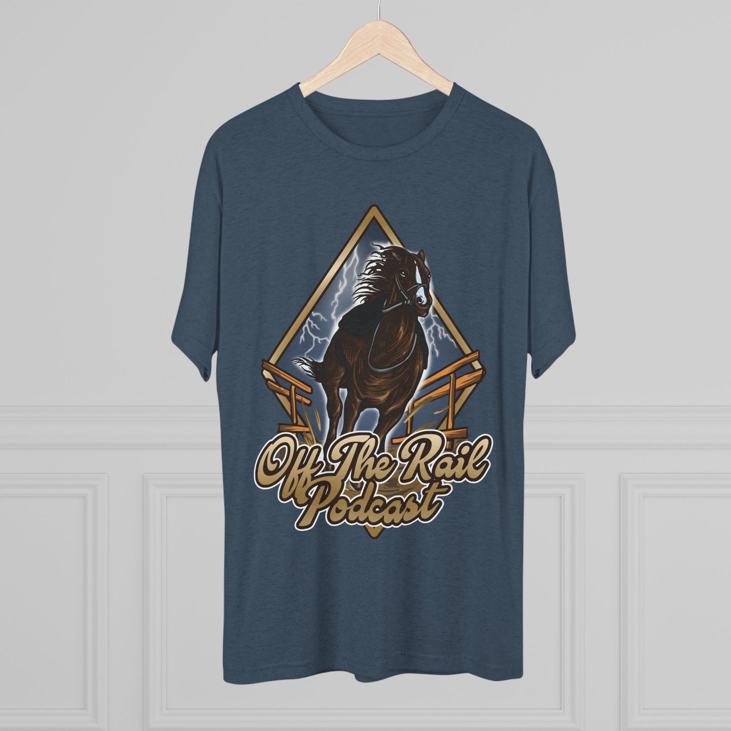 Off The Rail Podcast Unisex Tri-Blend Tee, Horse Racing, Podcast Merchandise, Equine Apparel, Stylish Crew Neck Shirt