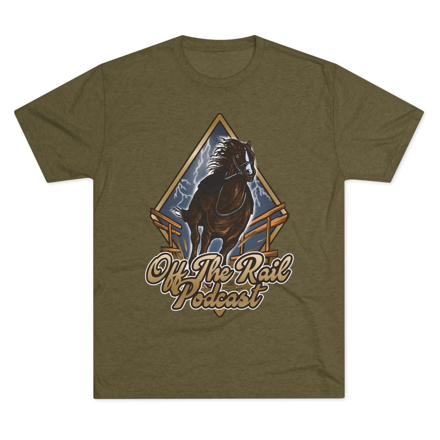 Off The Rail Podcast Unisex Tri-Blend Tee, Horse Racing, Podcast Merchandise, Equine Apparel, Stylish Crew Neck Shirt