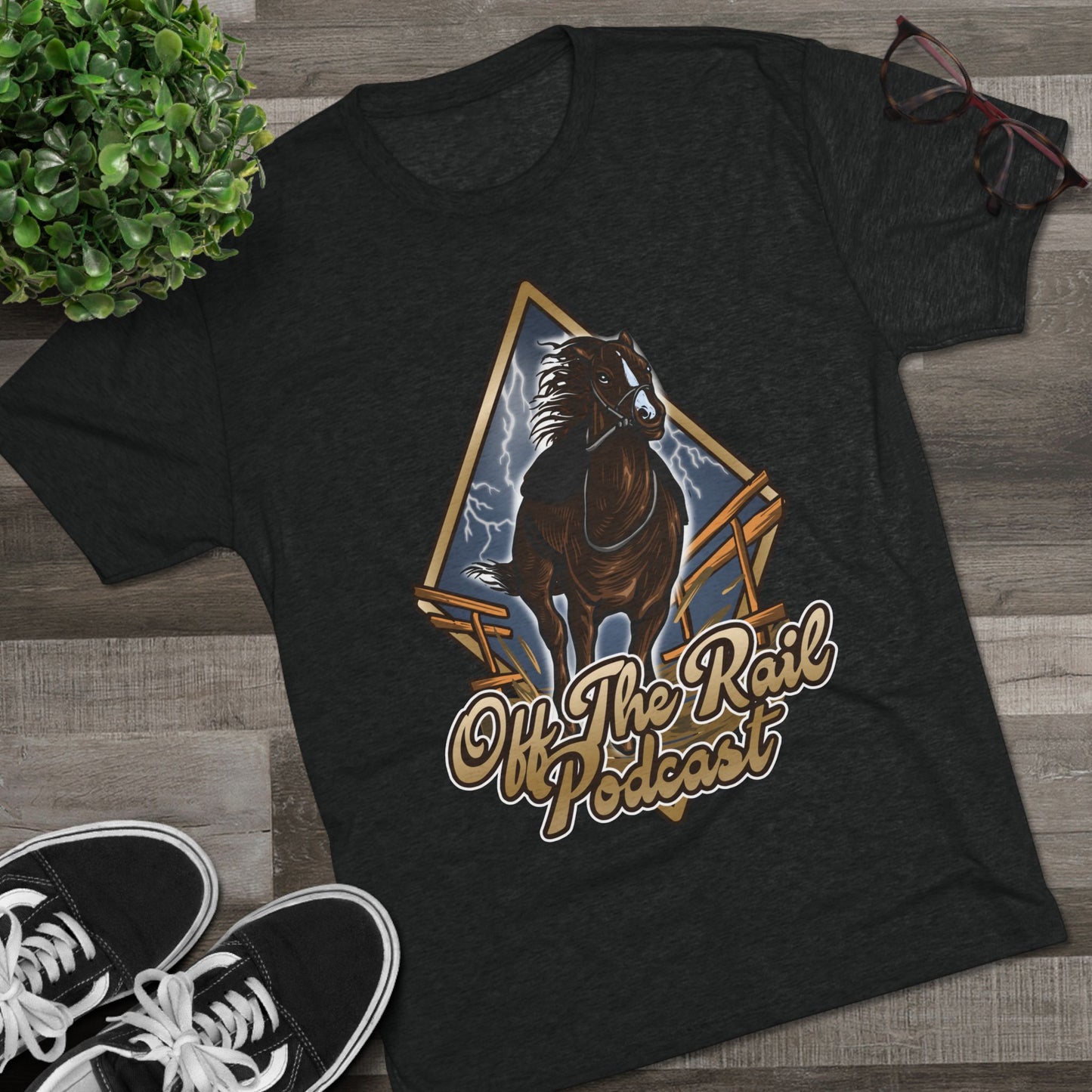 Off The Rail Podcast Unisex Tri-Blend Tee, Horse Racing, Podcast Merchandise, Equine Apparel, Stylish Crew Neck Shirt