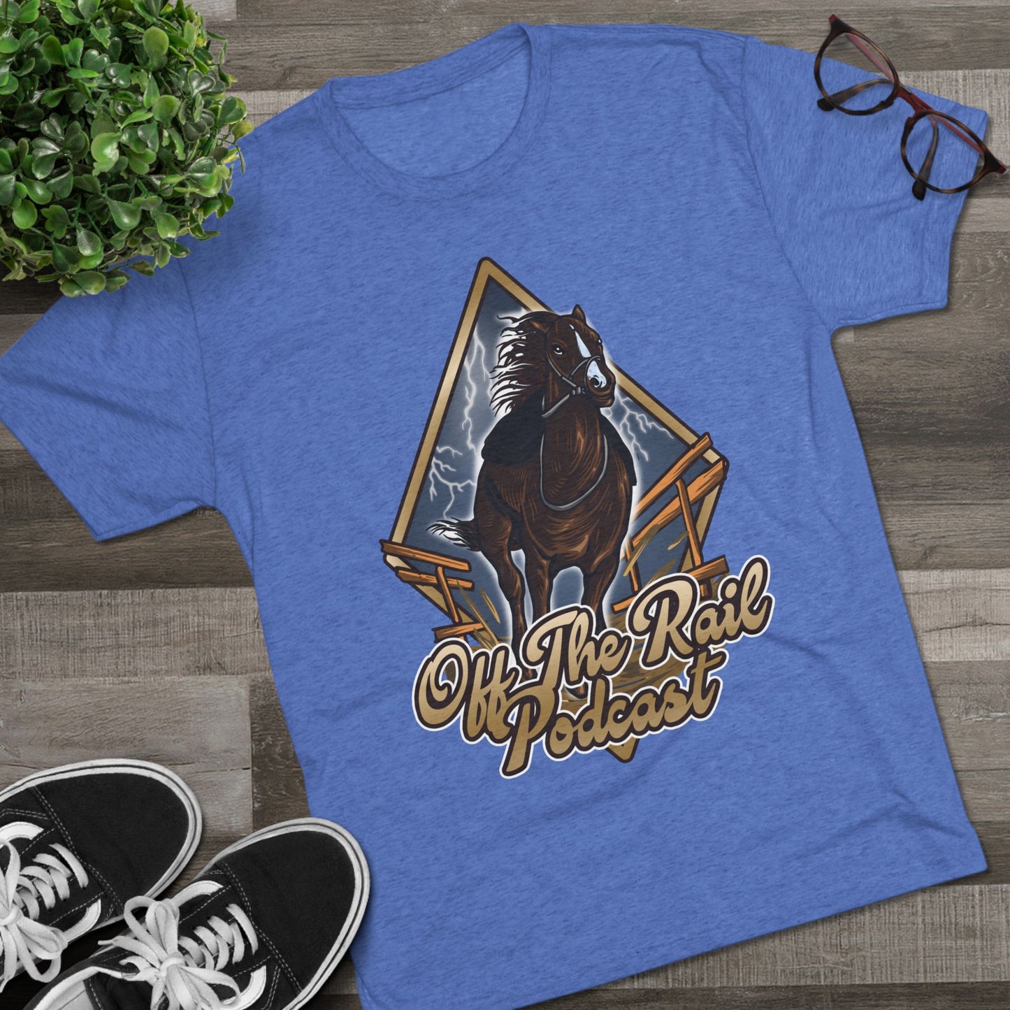 Off The Rail Podcast Unisex Tri-Blend Tee, Horse Racing, Podcast Merchandise, Equine Apparel, Stylish Crew Neck Shirt