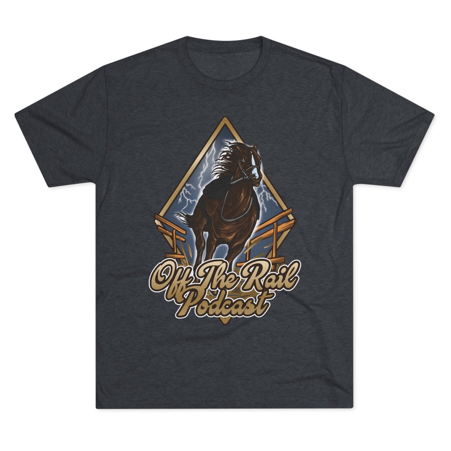 Off The Rail Podcast Unisex Tri-Blend Tee, Horse Racing, Podcast Merchandise, Equine Apparel, Stylish Crew Neck Shirt