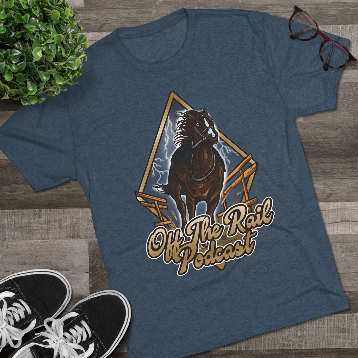 Off The Rail Podcast Unisex Tri-Blend Tee, Horse Racing, Podcast Merchandise, Equine Apparel, Stylish Crew Neck Shirt