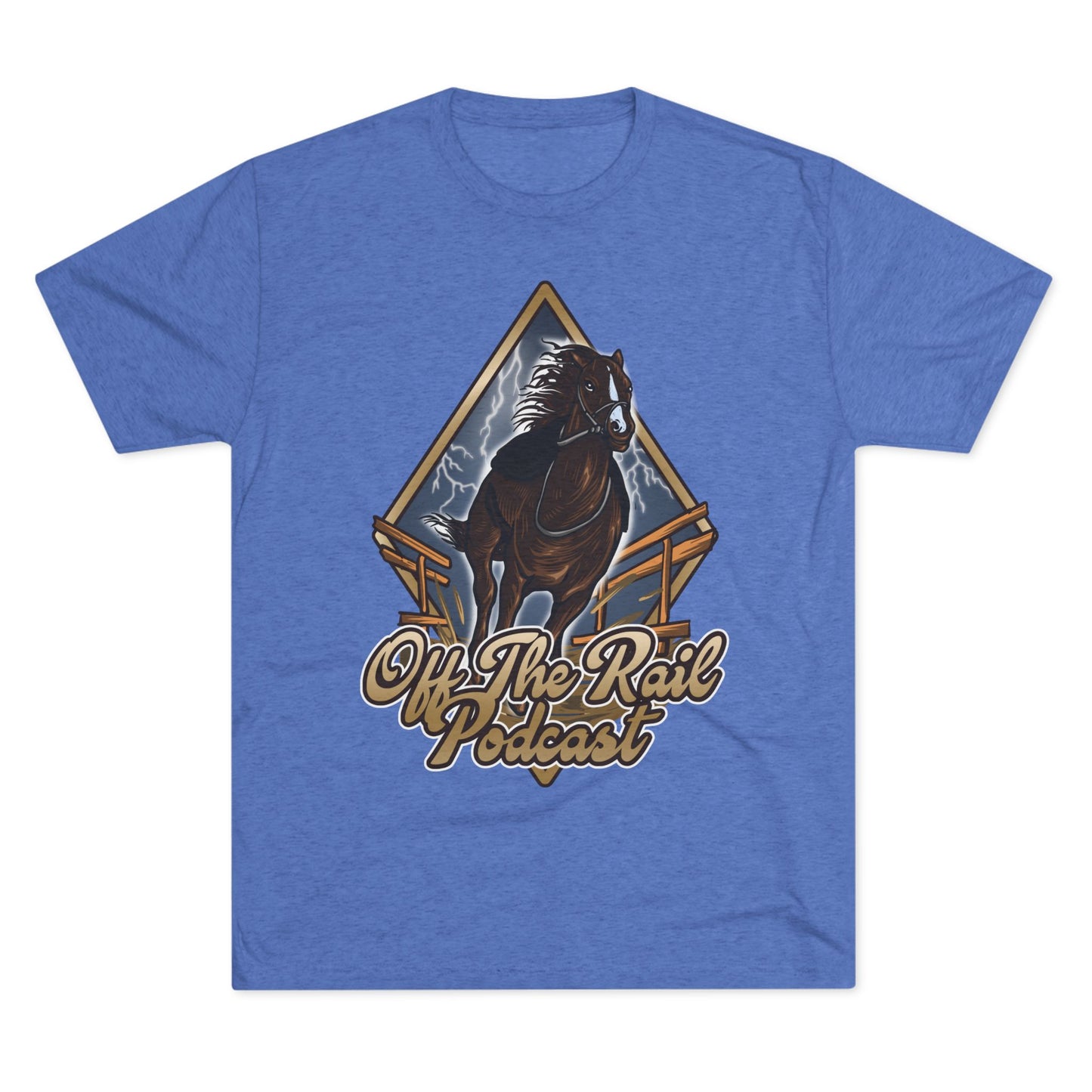 Off The Rail Podcast Unisex Tri-Blend Tee, Horse Racing, Podcast Merchandise, Equine Apparel, Stylish Crew Neck Shirt