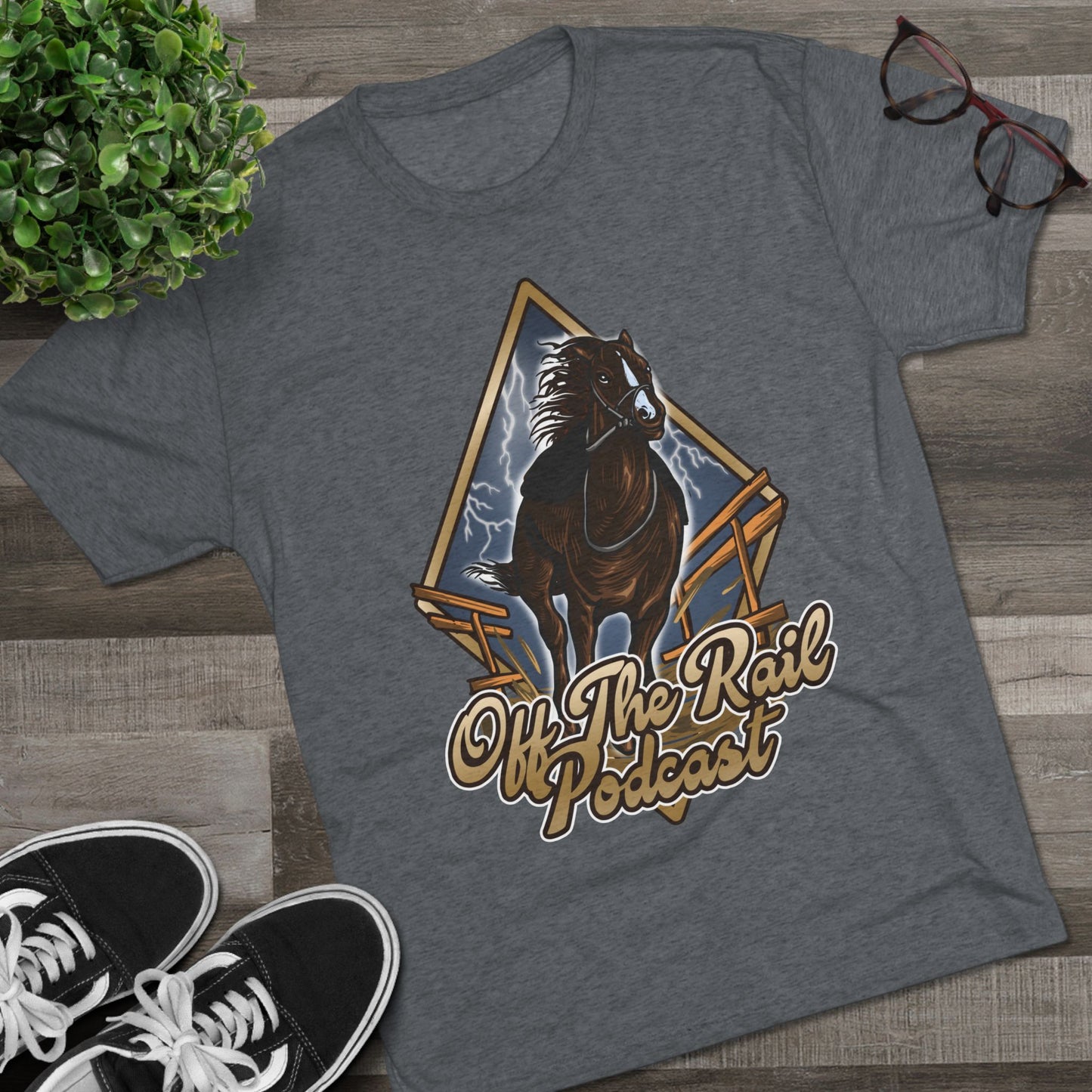 Off The Rail Podcast Unisex Tri-Blend Tee, Horse Racing, Podcast Merchandise, Equine Apparel, Stylish Crew Neck Shirt