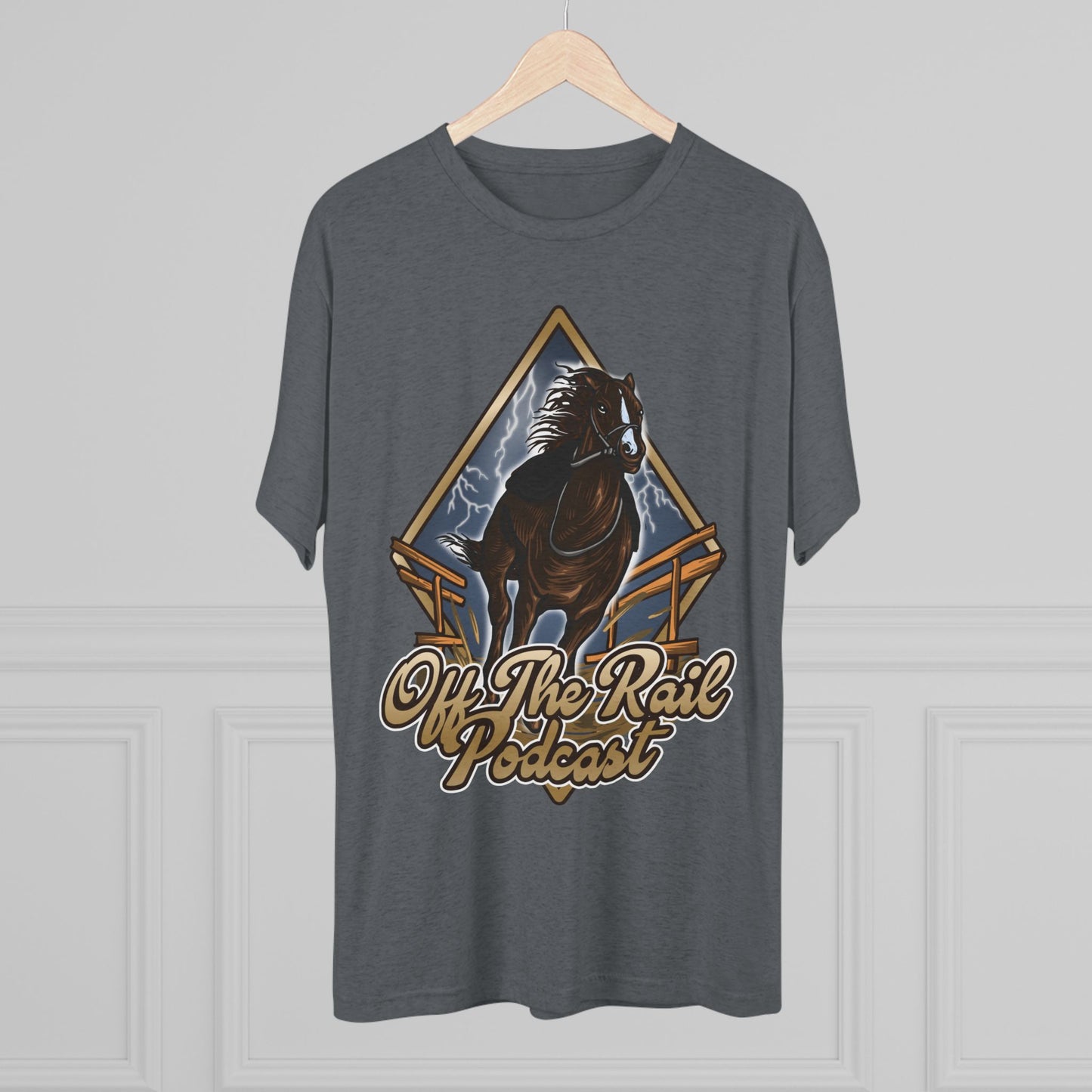 Off The Rail Podcast Unisex Tri-Blend Tee, Horse Racing, Podcast Merchandise, Equine Apparel, Stylish Crew Neck Shirt