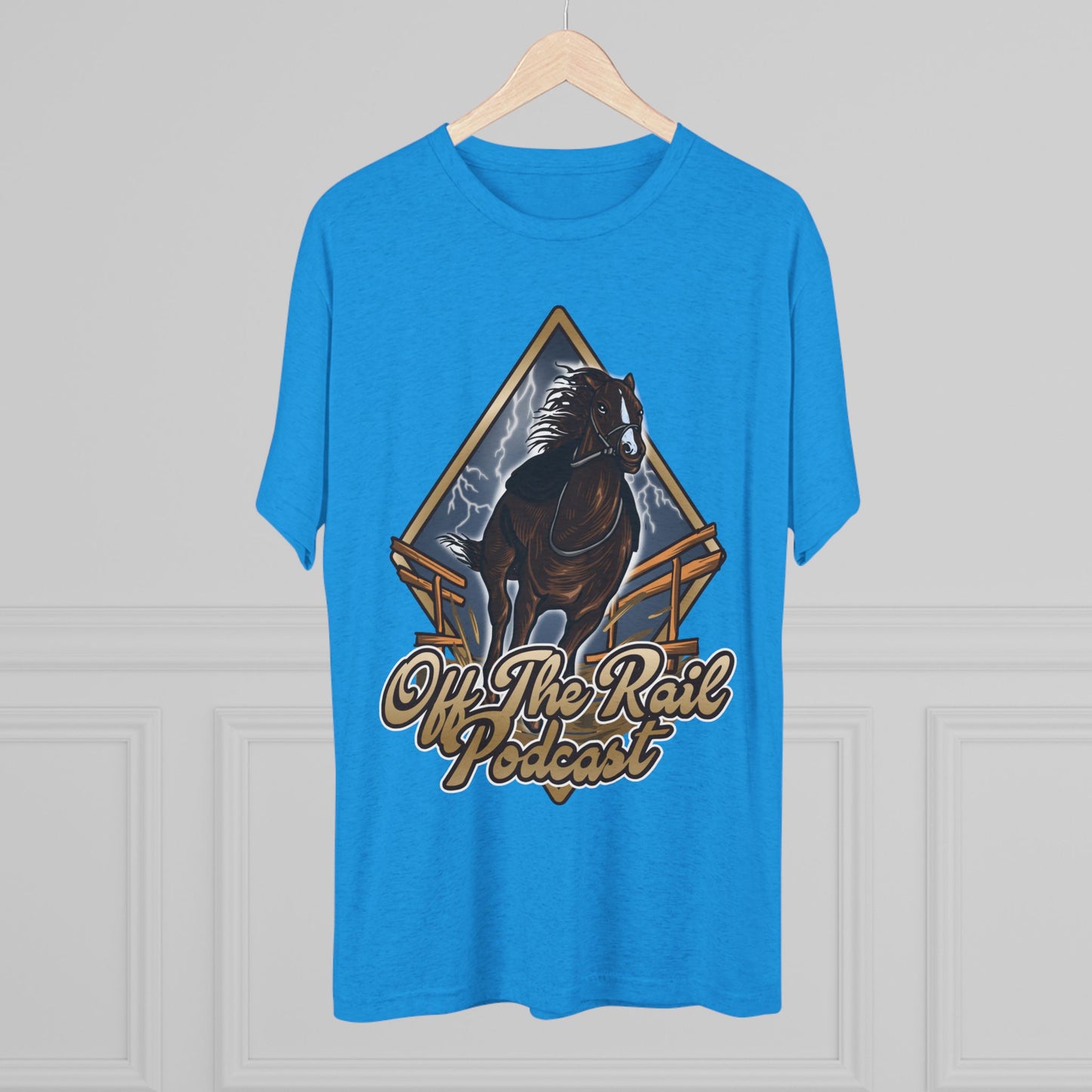 Off The Rail Podcast Unisex Tri-Blend Tee, Horse Racing, Podcast Merchandise, Equine Apparel, Stylish Crew Neck Shirt