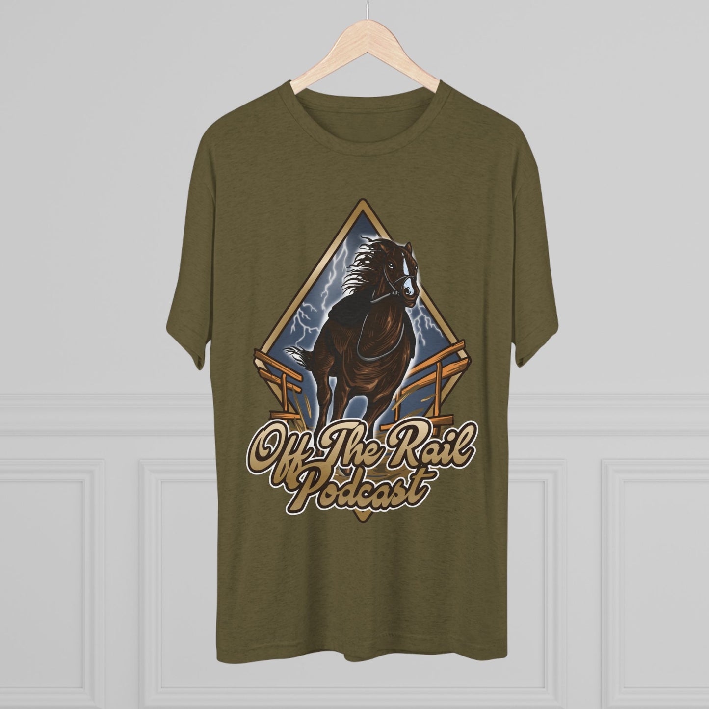 Off The Rail Podcast Unisex Tri-Blend Tee, Horse Racing, Podcast Merchandise, Equine Apparel, Stylish Crew Neck Shirt