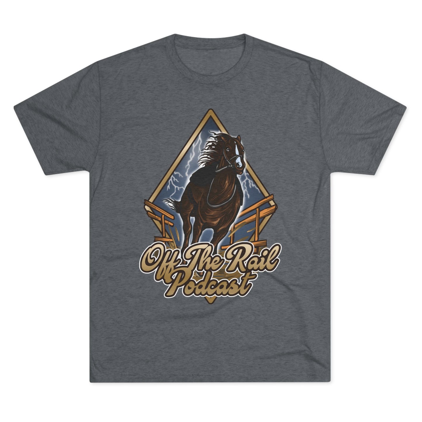 Off The Rail Podcast Unisex Tri-Blend Tee, Horse Racing, Podcast Merchandise, Equine Apparel, Stylish Crew Neck Shirt
